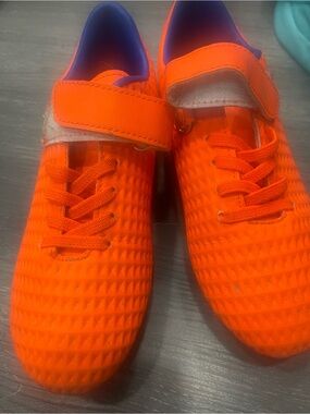 Kids Bright Orange Athletic Sneakers with Hook-and-Loop Strap cleats